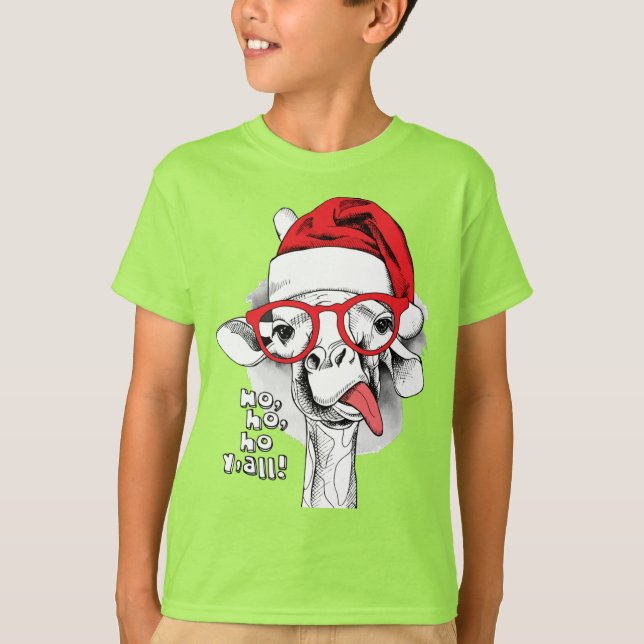 Ho Ho Y’all Giraffe Boys T-Shirt (Front)