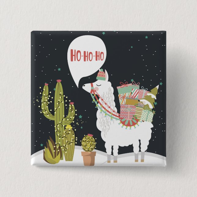 Ho-HoHo Holiday Llama Button (Front)