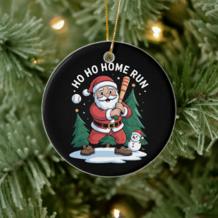 Ho Home Run Christmas Santa Baseball Snowman Xmas Ceramic Ornament