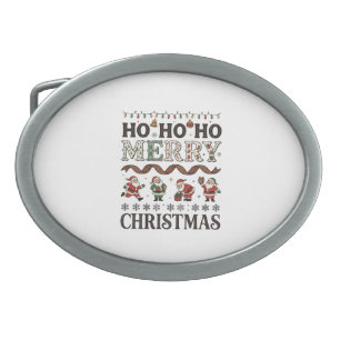 Ho Merry Christmas Santas Plaid Ribbon Belt Buckle