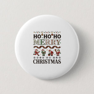 Ho Merry Christmas Santas Plaid Ribbon Button