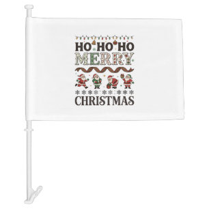 Ho Merry Christmas Santas Plaid Ribbon Car Flag
