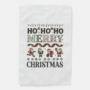 Ho Merry Christmas Santas Plaid Ribbon Garden Flag