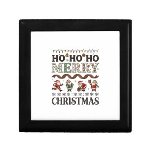 Ho Merry Christmas Santas Plaid Ribbon Gift Box