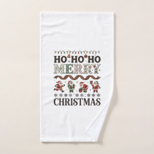 Ho Merry Christmas Santas Plaid Ribbon Hand Towel