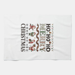 Ho Merry Christmas Santas Plaid Ribbon Kitchen Towel