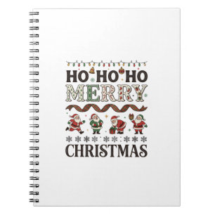 Ho Merry Christmas Santas Plaid Ribbon Notebook
