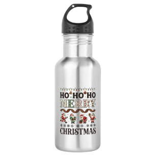 Ho Merry Christmas Santas Plaid Ribbon Stainless Steel Water Bottle