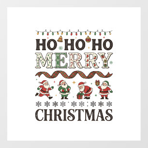 Ho Merry Christmas Santas Plaid Ribbon Window Cling