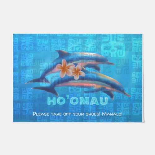 HOâOMAU Hawaiian Dolphins Primitive Collage Doormat