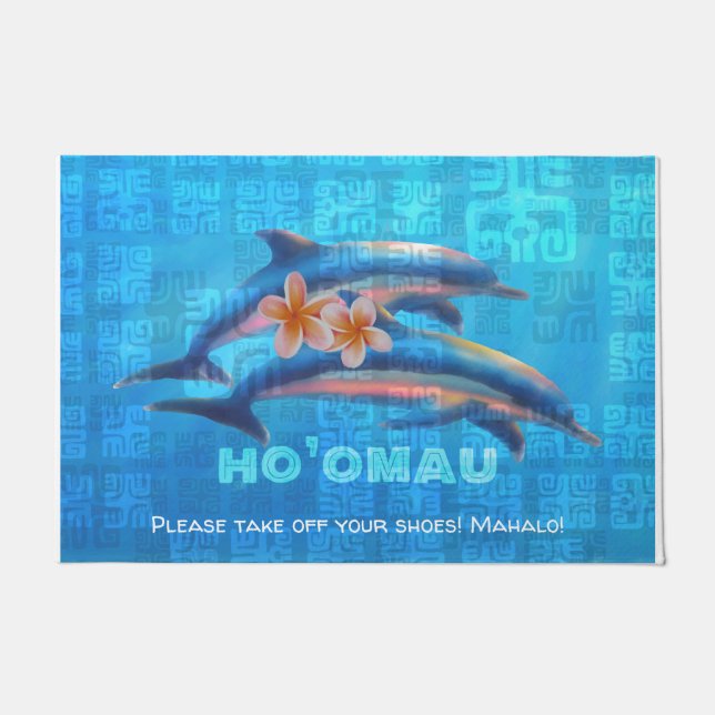 HO’OMAU Hawaiian Dolphins Primitive Collage Doormat (Front)