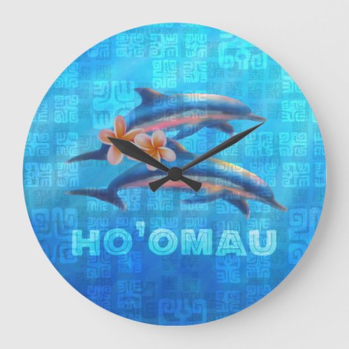 HOâOMAU Hawaiian Dolphins Primitive Collage Large Clock