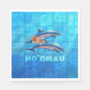 HO’OMAU Hawaiian Dolphins Primitive Collage Napkins