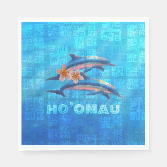 HO’OMAU Hawaiian Dolphins Primitive Collage Napkins (Front)