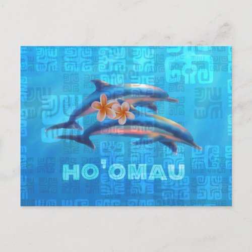 HOâOMAU Hawaiian Dolphins Primitive Collage Postcard