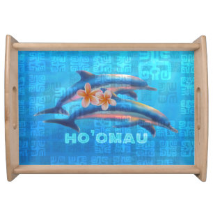 HO’OMAU Hawaiian Dolphins Primitive Collage Serving Tray