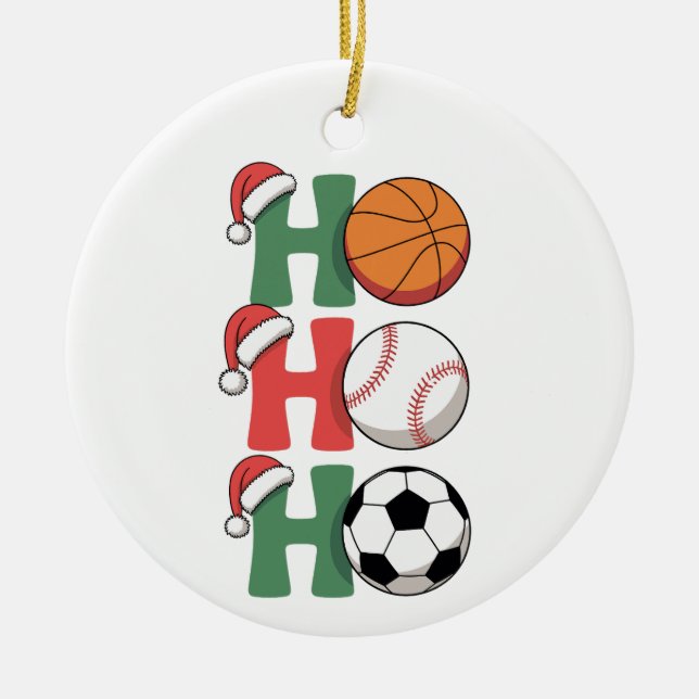 Ho Santa Christmas Basketball Baseball Soccer Xmas Ceramic Ornament (Front)