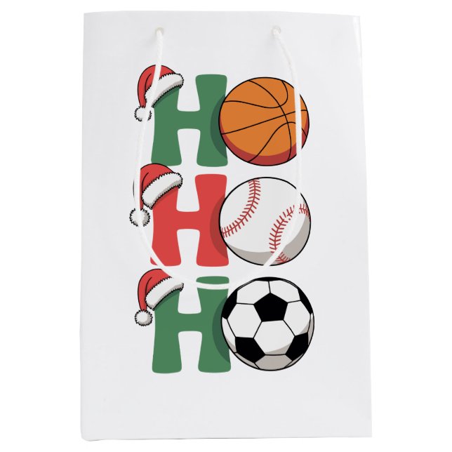 Ho Santa Christmas Basketball Baseball Soccer Xmas Medium Gift Bag (Front)