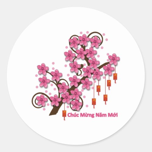 Hoa Dao Happy New Year Classic Round Sticker