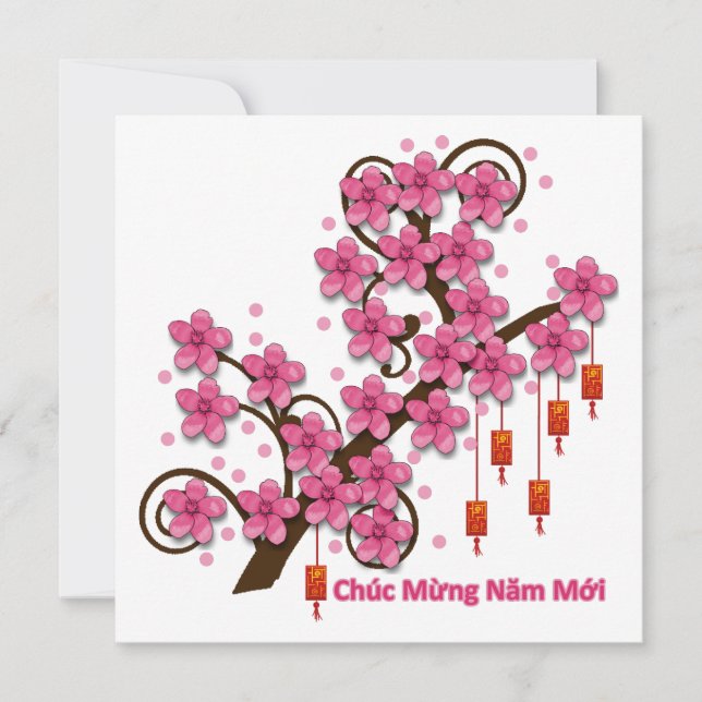 Hoa Dao Happy New Year Holiday Card (Front)