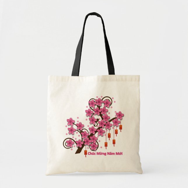 Hoa Dao Happy New Year Tote Bag (Front)