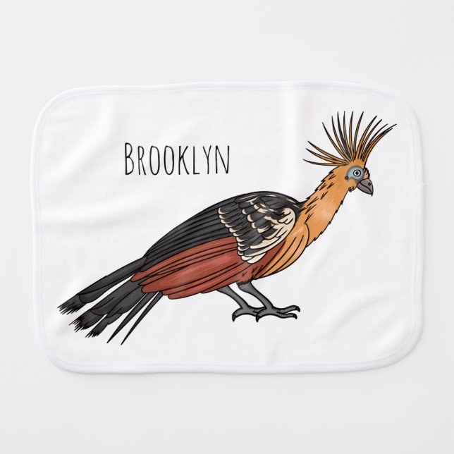 Hoatzin bird cartoon illustration  baby burp cloth (Front Horizontal)