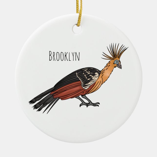 Hoatzin bird cartoon illustration ceramic ornament (Front)