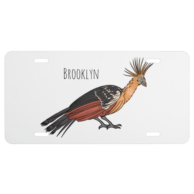 Hoatzin bird cartoon illustration  license plate (Front)