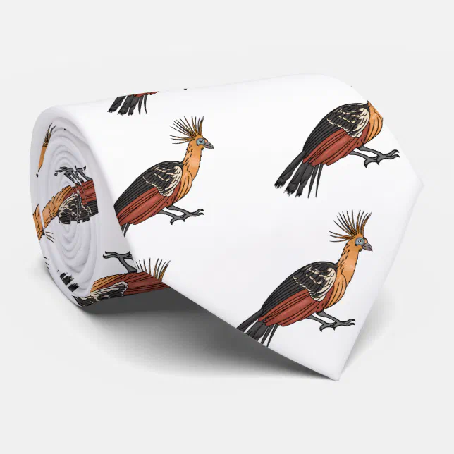 Hoatzin bird cartoon illustration neck tie (Rolled)