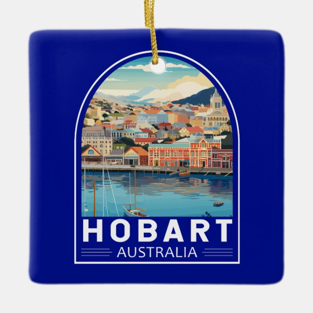 Hobart Australia Travel Art Vintage Ceramic Ornament (Front)