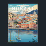Hobart Australia Travel Art Vintage Postcard<br><div class="desc">Hobart retro vector travel design. Hobart,  capital of Australia's island state of Tasmania,  sits on the River Derwent. At its fashionable Salamanca Place,  old sandstone warehouses host galleries and cafes.</div>