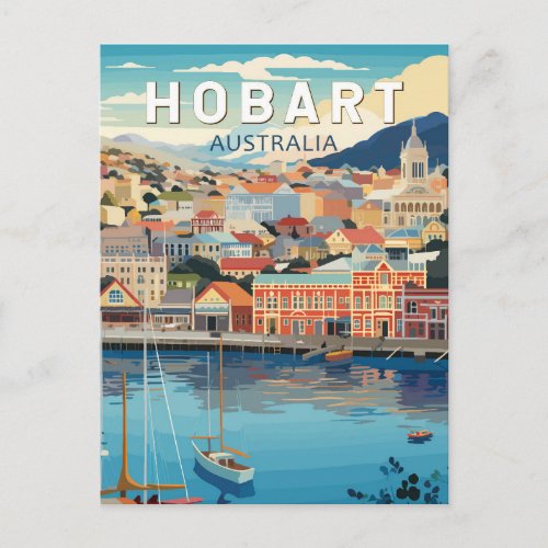 Hobart Australia Travel Art Vintage Postcard