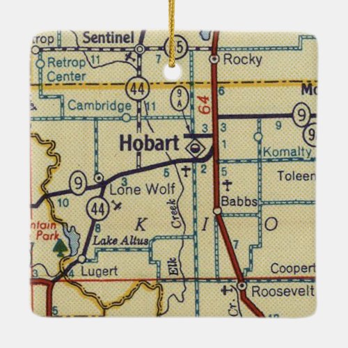 Hobart OK Retro Map Ceramic Ornament