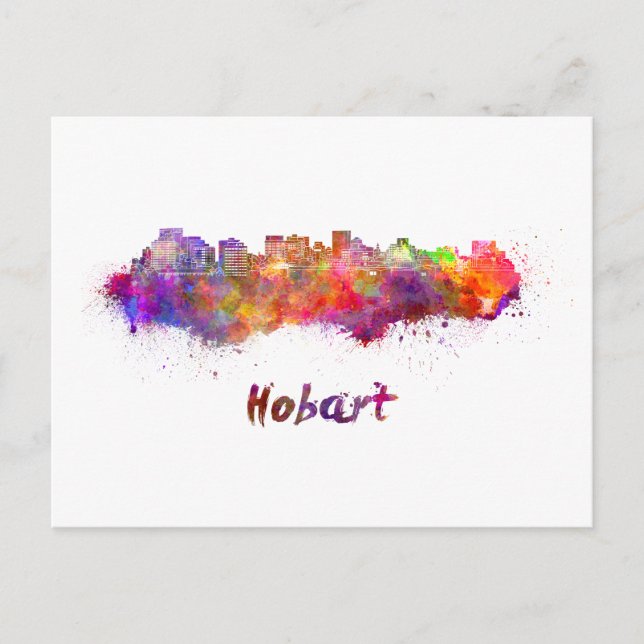 Hobart skyline in watercolor postcard (Front)