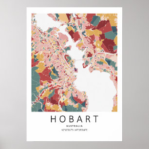 Hobart Tasmania Map Poster   Modern City Wall Art