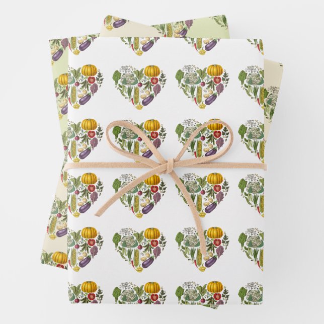 Hobby Garden Vegetable Growing Heart Wrapping Paper Sheets (In situ)