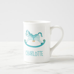 Hobby horse whimsy watercolor aqua custom name bone china mug
