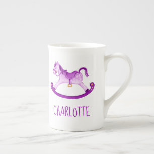Hobby horse whimsy watercolor purple custom name bone china mug