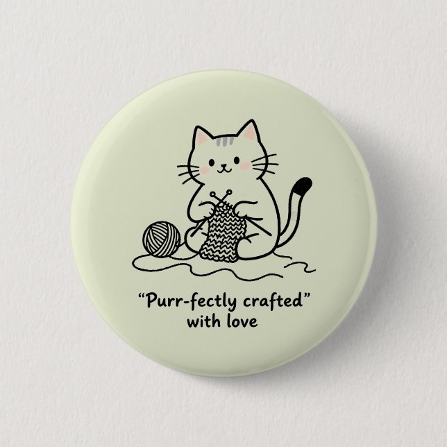 Hobbyist Kitten Knitting Rosy Cheeks Cozy Vibes Button (Front)
