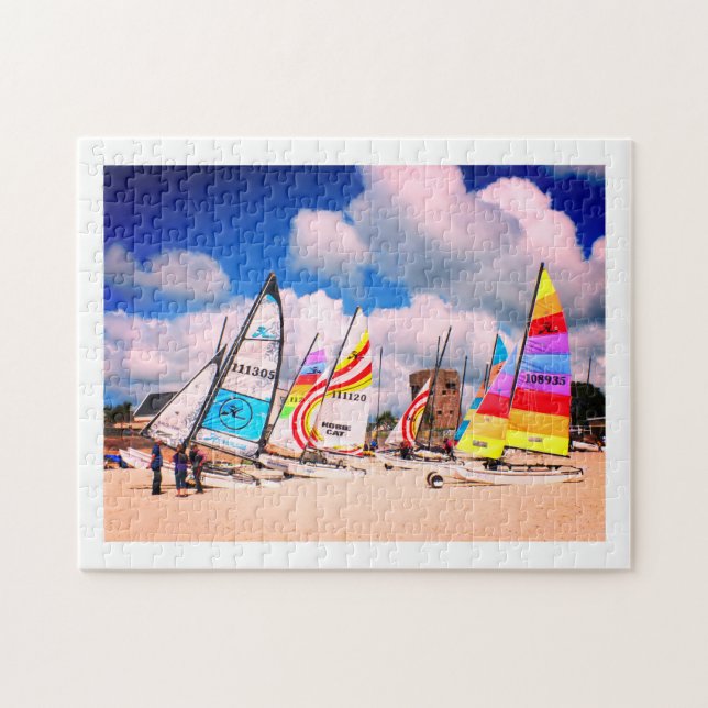 Hobie boats on a Jersey beach Jigsaw Puzzle (Horizontal)