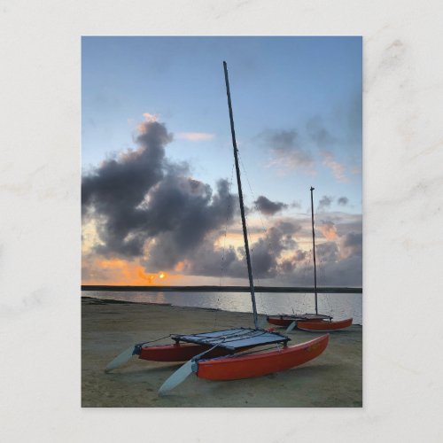 Hobie Cat Catamarans Sailboats Beach Sunset Postcard