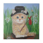 Hobo Cat Ceramic Tile<br><div class="desc">Cute little Hobo Cat is running away. Where to? Probably Grandma's house! Original artwork is 8x10, acrylic on paper by Mary Hysong, 2011.</div>