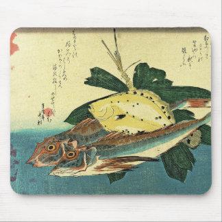 Hobo & Karei - Hiroshige's Japanese Fish Print Mouse Pad