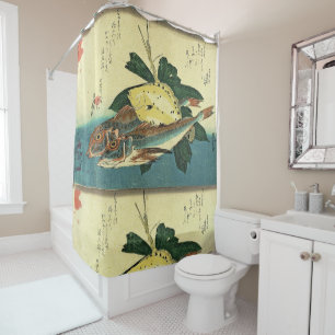 Hobo & Karei - Hiroshige's Japanese Fish Print Shower Curtain