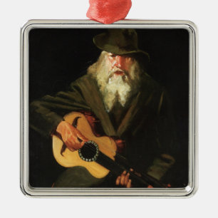 Hobo Musician (Guitarist Old Man) (Vintage) Metal Ornament