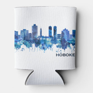 Hoboken New Jersey Skyline Blue Can Cooler
