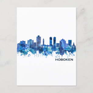 Hoboken New Jersey Skyline Blue Holiday Postcard