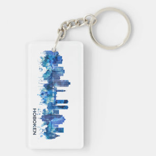 Hoboken New Jersey Skyline Blue Keychain