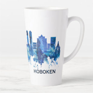 Hoboken New Jersey Skyline Blue Latte Mug