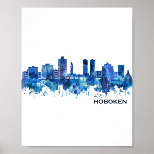 Hoboken New Jersey Skyline Blue Poster